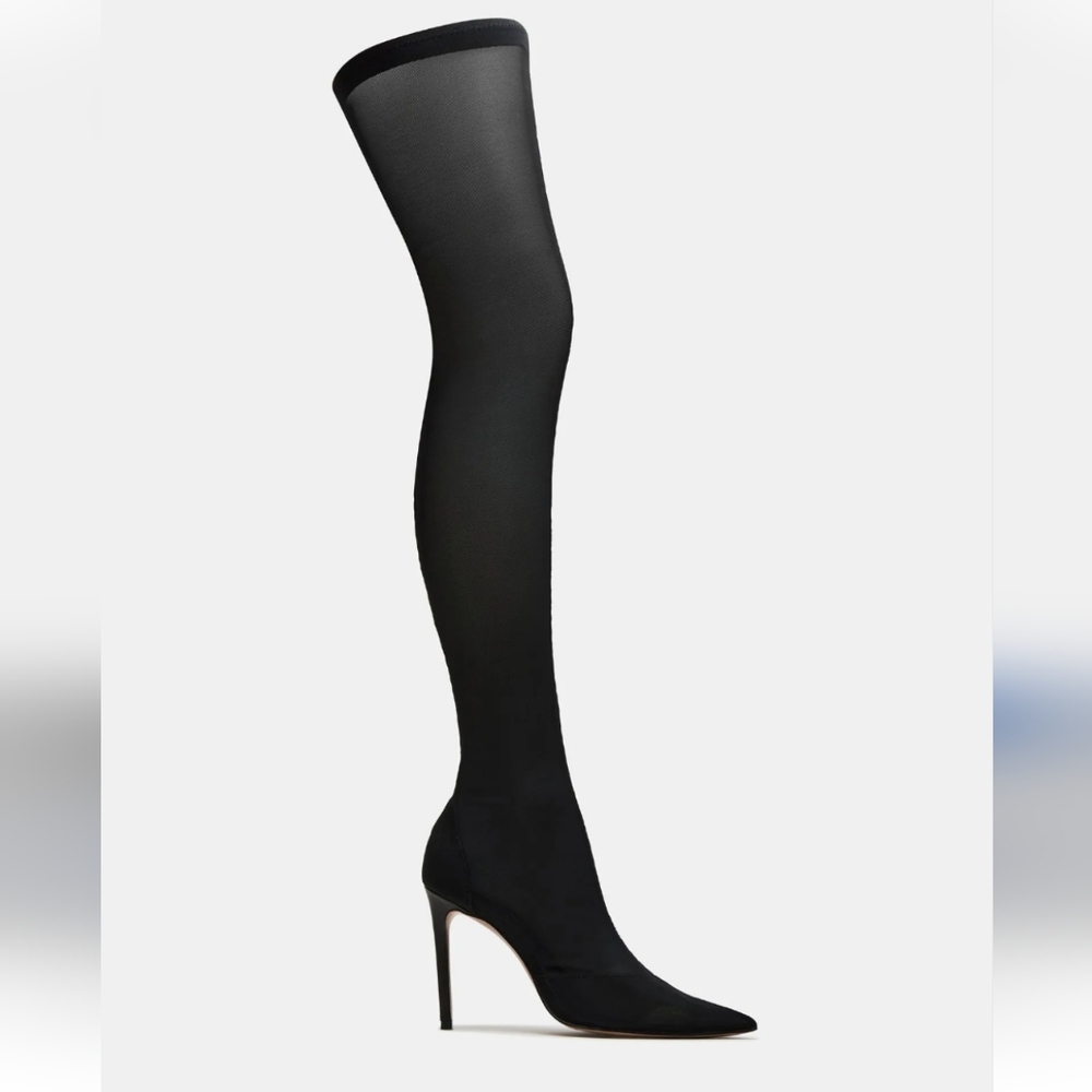 Steve Madden Tate Black Thigh High Mesh Boots Stiletto Heel Badie Sexy Sz. 8.5